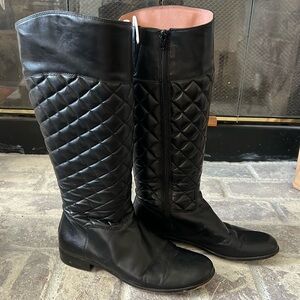 Corso Como Black Leather Quilted Riding Boots 8.5